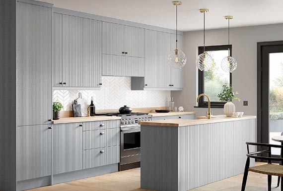 Image of the Grooved Ella Kitchen in Matt Light Grey