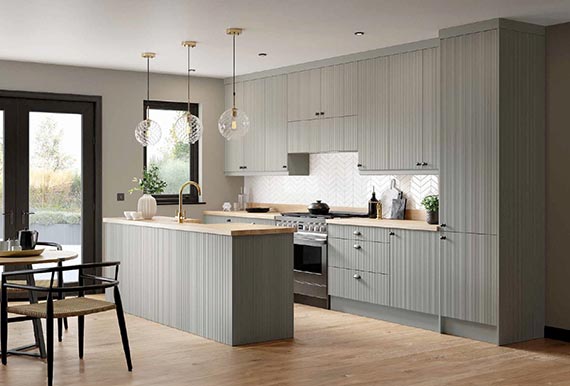 Image of the Grooved Ella Kitchen in Matt Pebble