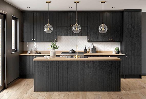 Image of the Grooved Lena Kitchen in Legno Black