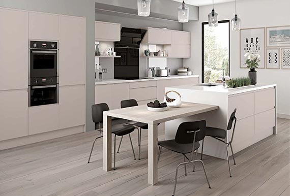 Image of the Handleless Alaska Kitchen in Matt Cashmere