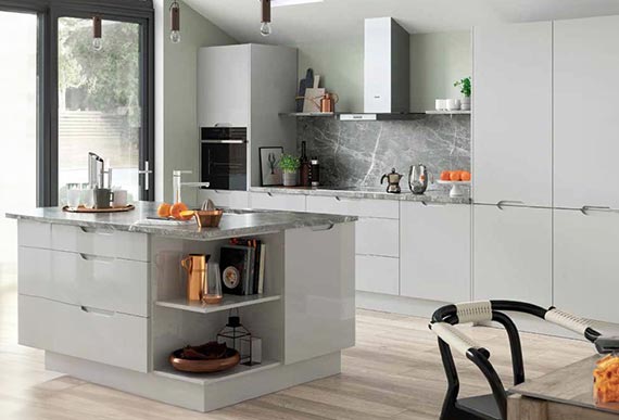 Image of the Handleless Neptune Kitchen in Gloss Light Grey