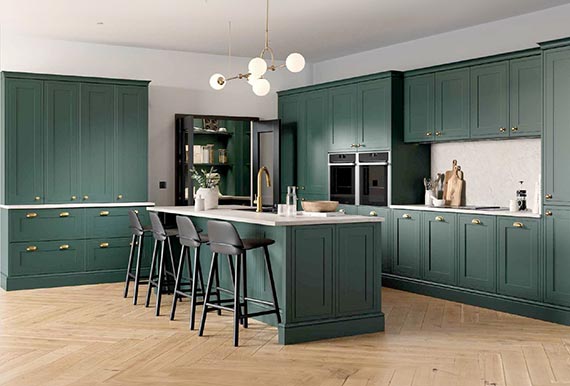 Image of the Mock In-Frame Rathlin Kitchen in Matt Evergreen