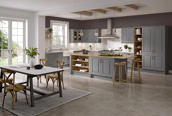 Image of the Raised Panel Lincoln Kitchen in Matt Dust Grey