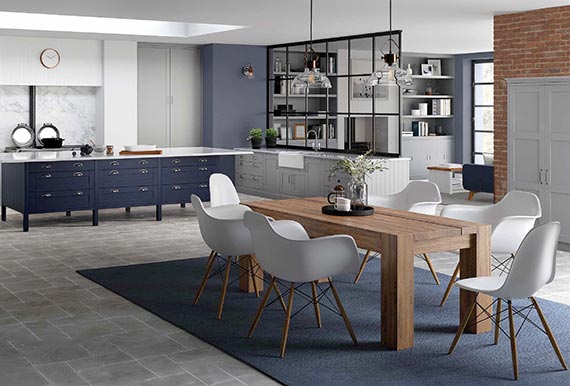 Image of the Dylan Kitchen in Matt Indigo And Matt Light Grey