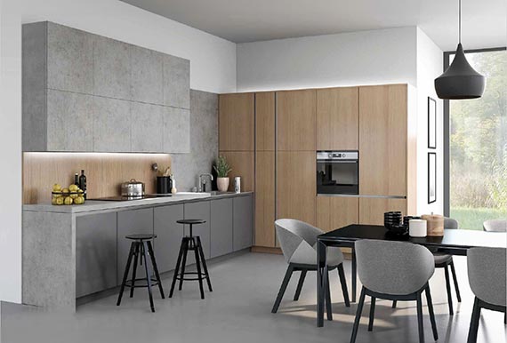 Image of the Vaasa Kitchen in Dust Grey Light Concrete and Natural Kendal Oak