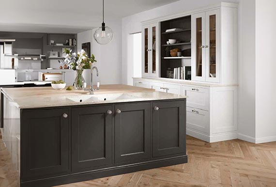 Image of the Painted Edison Kitchen in Light Grey, White and Graphite