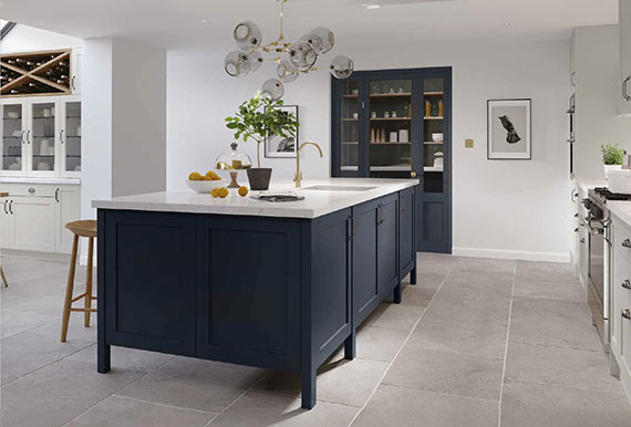 Image of the Painted Monroe Kitchen in Light Grey and Indigo