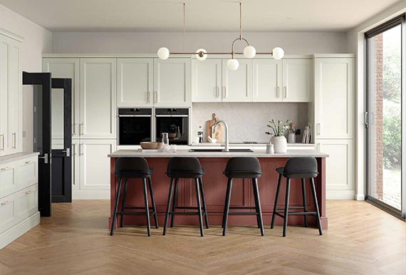 Image of the Painted Rainey Kitchen in Porcelano and Heritage Red